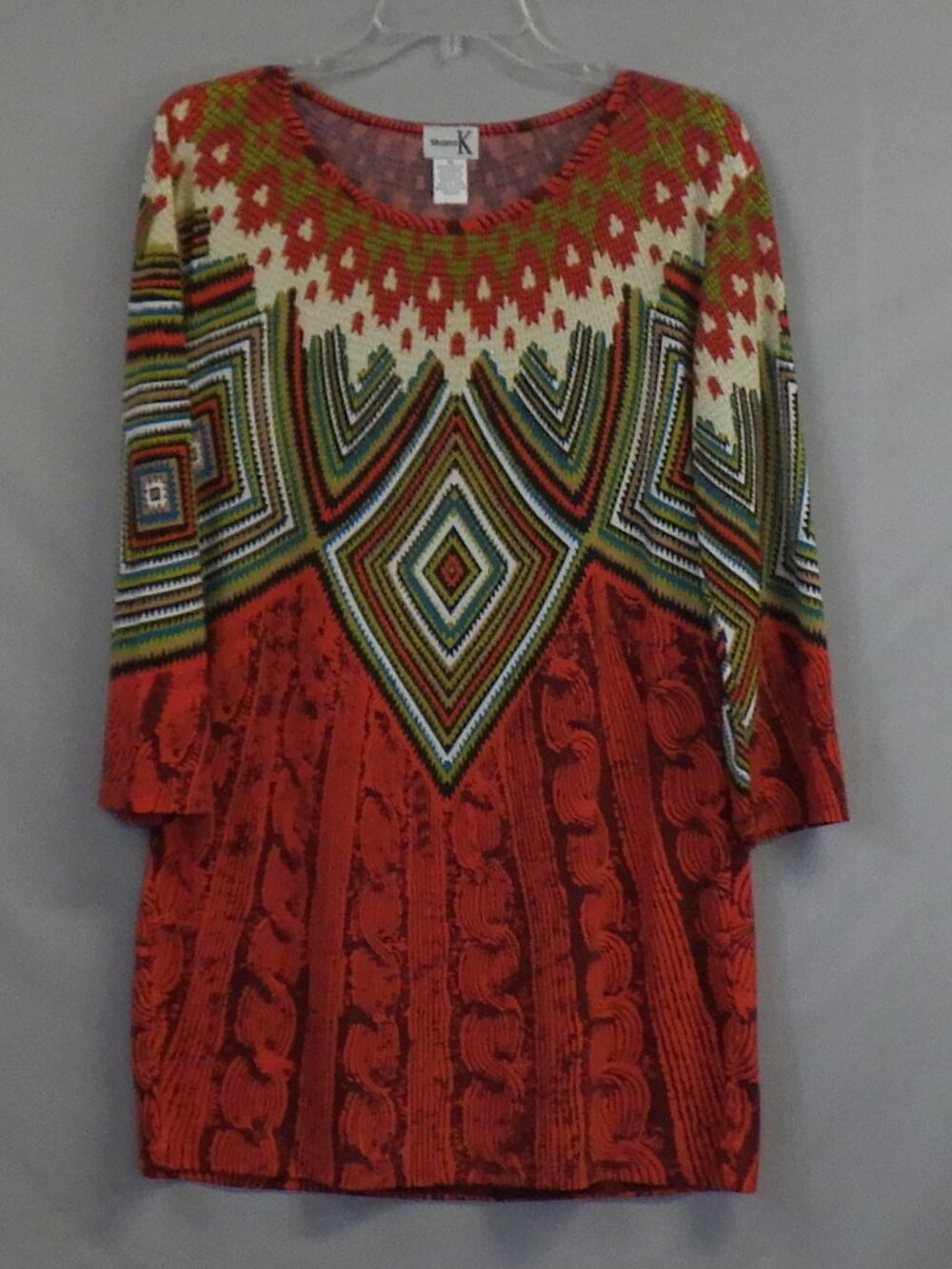 Vintage Shana K Vibrant Geometric Knit Tunic Top A672